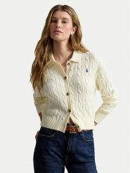 Polo Ralph Lauren Kardigan 211B30509001 Beżowy jasny Straight Fit. Brązowe kardigany damskie Polo Ralph Lauren, xs, bez wzorów, z bawełny, bez kołnierzyka. Za 1,199.00 zł.