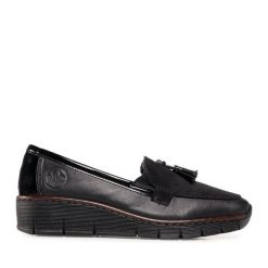 Półbuty Rieker. Niebieskie półbuty damskie Rieker, bez wzorów, bez obcasa, na płaskiej podeszwie, bez zapięcia. Za 359.99 zł.