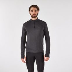 Bluza do biegania męska Kiprun Run 100 Warm ocieplana. Czarne bluzy męskie KIPRUN, m, bez wzorów, z materiału, sportowe, bez ramiączek, bez kaptura. Za 59.99 zł.