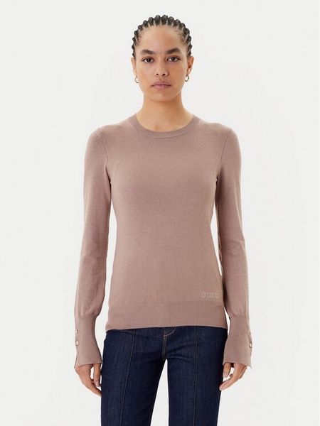 Guess Sweter W2YR30 Z2V62 Brązowy Regular Fit. Brązowe swetry nierozpinane damskie Guess, m, z aplikacjami, z wiskozy, bez kołnierzyka, bez ramiączek. Za 209.99 zł.