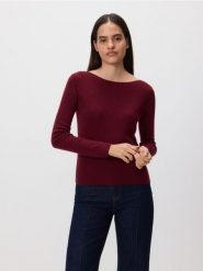 Sweter z błyszczącą aplikacją - bordowy. Czerwone swetry nierozpinane damskie Reserved, l, z aplikacjami, z dzianiny, bez kołnierzyka, bez ramiączek. Za 119.99 zł.