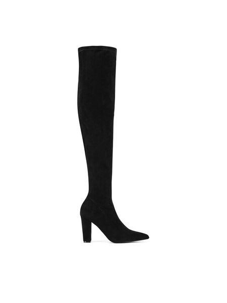 DeeZee Kozaki WFA3127-1 Czarny. Czarne kozaki damskie DeeZee, bez wzorów, z materiału, bez obcasa, na słupku, bez zapięcia. Za 199.99 zł.