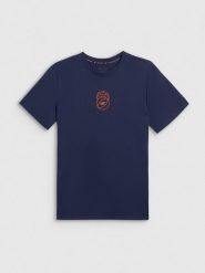 4F T-shirt regular z nadrukiem męski - granatowy XXL. Niebieskie t-shirty męskie 4F, m, bez wzorów, z bawełny, bez kołnierzyka, bez ramiączek. Za 59.99 zł.