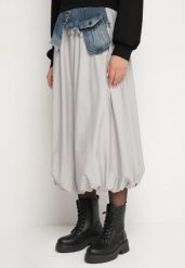 Szara Spódnica Bombka z Jeansową Wstawką i Kieszeniami Ansaella. Szare spódnice damskie Born2be, m, bez wzorów, z jeansu, eleganckie, midi, bombki. Za 89.99 zł.