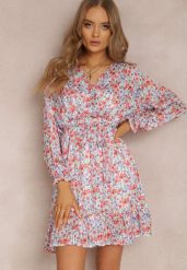 Biało-Fioletowa Sukienka Phylassa. Białe sukienki damskie Renee, m, bez wzorów, z materiału, bez kołnierzyka, bez ramiączek, mini. Za 84.99 zł.
