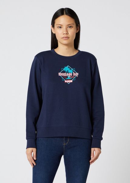 WRANGLER REGULAR DAMSKA BLUZA KLASYCZNA SWEAT NAVY W6N2-HA-114 112130786. Niebieskie bluzy damskie Wrangler, s, bez wzorów, klasyczne, bez ramiączek, bez kaptura. Za 129.99 zł.