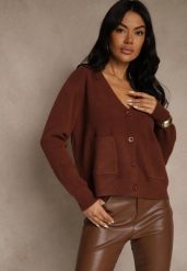 Brązowy Kardigan na Guziki z Domieszką Kaszmiru Vetiella. Brązowe kardigany damskie Renee, bez wzorów, z jeansu, eleganckie, bez kołnierzyka. Za 99.99 zł.