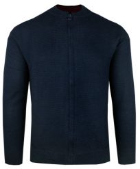 Sweter Męski Bawełniany na Zamek z Wysokim Dekoltem – Alties - Granatowy. Niebieskie swetry męskie Alties, l, bez wzorów, z bawełny, bez kołnierzyka, bez ramiączek. Za 199.00 zł.