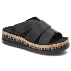 Czarne Klapki Rieker Wygodne Buty Na Platformie. Czarne klapki damskie Rieker, bez wzorów, eleganckie, bez obcasa, na platformie, bez zapięcia. Za 239.00 zł.