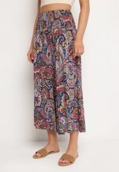 Granatowe Bawełniane Spodnie Kuloty z Wzorem Paisley Tarrisa. Niebieskie spodnie materiałowe damskie Born2be, bez wzorów, z bawełny, eleganckie. Za 39.99 zł.