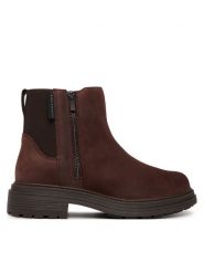 Clarks Botki Orinoco 3 zip Wp 26327123 Brązowy ciemny. Brązowe botki damskie Clarks, bez wzorów, ze skóry, bez obcasa, na płaskiej podeszwie, bez zapięcia. Za 569.99 zł.