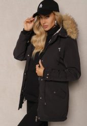 Czarna Kurtka Parka Mocno Ocieplana z Futerkiem przy Kapturze z Możliwością Odpięcia Sialthira. Czarne kurtki damskie Renee, xl, bez wzorów, z futra, bez kaptura. Za 99.99 zł.
