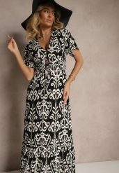 Czarna Wiskozowa Sukienka z Abstrakcyjnym Wzorem Tuledia. Czarne sukienki damskie Renee, na co dzień, na lato, l, bez wzorów, z wiskozy, eleganckie, bez kołnierzyka, bez ramiączek, maxi. Za 69.99 zł.