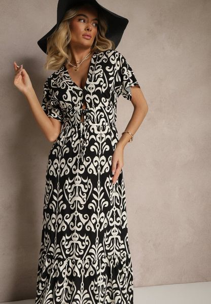 Czarna Wiskozowa Sukienka z Abstrakcyjnym Wzorem Tuledia. Czarne sukienki damskie Renee, na co dzień, na lato, l, bez wzorów, z wiskozy, eleganckie, bez kołnierzyka, bez ramiączek, maxi. Za 69.99 zł.