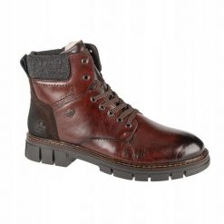 Kozaki Męskie Skóra. Brązowe buty zimowe męskie Rieker, bez wzorów, ze skóry, bez obcasa, bez zapięcia. Za 557.99 zł.