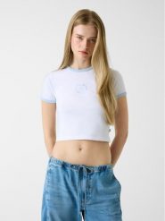 Guess Jeans T-Shirt 180329 Biały Classic Fit. Białe t-shirty damskie Guess Jeans, xxl, z aplikacjami, z jeansu, bez kołnierzyka, bez ramiączek. Za 159.00 zł.