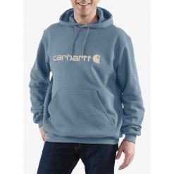 Bluza z kapturem męska Carhartt Signature Logo Sweatshirt. Niebieskie bluzy sportowe męskie Carhartt, m, bez wzorów, z kapturem. Za 224.99 zł.