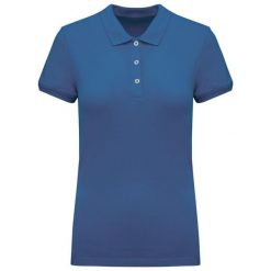 Damska koszulka polo pique Kariban. Niebieskie bluzki damskie KARIBAN, bez wzorów, z bawełny, bez kołnierzyka, bez ramiączek. Za 197.00 zł.