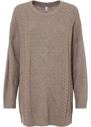 Sweter oversize w warkocze. Szare swetry nierozpinane damskie bonprix, bez wzorów, bez kołnierzyka, bez ramiączek. Za 124.99 zł.