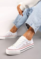 Białe Krótkie Trampki z Ażurowego Materiału Bremavia. Białe trampki i tenisówki damskie Renee, w ażurowe wzory, bez zapięcia. Za 54.99 zł.