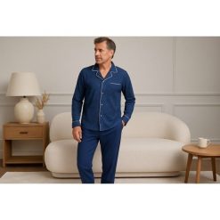 Piżama męska rozm. L P751310 B11 Navy Blue. Niebieskie piżamy męskie Massana Homewear, l, z aplikacjami, z bawełny, bez kołnierzyka, bez ramiączek, długie. Za 330.00 zł.