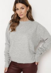 Szary Sweter z Domieszką Wełny Parizia. Szare swetry nierozpinane damskie Born2be, bez wzorów, z wełny, eleganckie, bez kołnierzyka, bez ramiączek. Za 119.99 zł.