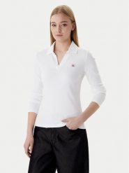 Calvin Klein Bluzka Ls Woven Label LV047E203G Biały Slim Fit. Białe bluzki damskie Calvin Klein, xs, bez wzorów, z bawełny, bez kołnierzyka, bez ramiączek. Za 249.99 zł.