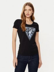 Guess T-Shirt W5RI00 J1314 Czarny Regular Fit. Czarne t-shirty damskie Guess, s, z aplikacjami, z bawełny, bez kołnierzyka, bez ramiączek. Za 109.99 zł.