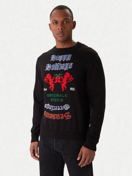 Jack & Jones Sweter Holiday 12287994 Czarny Relaxed Fit. Czarne swetry męskie Jack & Jones, l, bez wzorów, z bawełny, bez kołnierzyka, bez ramiączek. Za 149.99 zł.