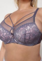 Szaro-Różowy Koronkowy Biustonosz Full Cup z Regulowanymi Ramiączkami Nestalily. Szare biustonosze Renee, bez wzorów, z koronki. Za 44.99 zł.