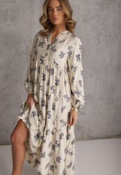 Jasnobeżowa Wiskozowa Sukienka o Rozkloszowanym Kroju z Guzikami przy Dekolcie Seave. Brązowe sukienki damskie Renee, na co dzień, l, bez wzorów, z tkaniny, boho, bez kołnierzyka, bez ramiączek, maxi, oversize. Za 129.99 zł.