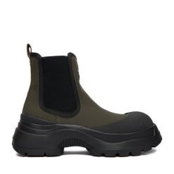 Sztyblety Hunter. Brązowe botki damskie Hunter, bez wzorów, bez obcasa, na płaskiej podeszwie, bez zapięcia. Za 229.99 zł.