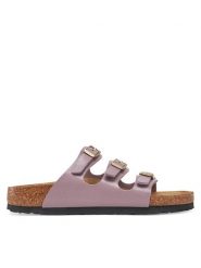 Birkenstock Klapki Florida 1029769 Fioletowy. Fioletowe klapki damskie Birkenstock, bez wzorów, ze skóry, bez obcasa, bez zapięcia. Za 469.99 zł.