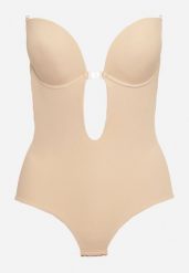 Beżowe Body Modelujące z Odkrytymi Plecami i Usztywniany Miseczkami Pinneliae. Brązowe body Born2be, bez wzorów. Za 69.99 zł.
