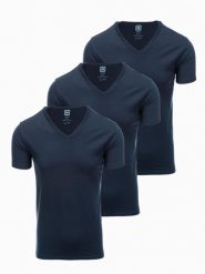 Zestaw męskich koszulek bawełnianych V-neck BASIC – 3x granatowy V10. Zielone t-shirty męskie Ombre Clothing, l, bez wzorów, z bawełny, bez kołnierzyka, bez ramiączek. W wyprzedaży za 112.49 zł.