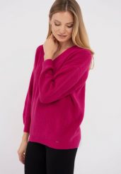 Sweter oversize S-VIDA. Czerwone swetry nierozpinane damskie Volcano, s, bez wzorów, z bawełny, bez kołnierzyka, bez ramiączek. Za 159.99 zł.