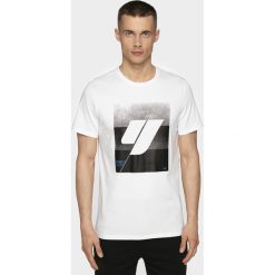 T-shirt męski TSM205 - biały. Białe t-shirty męskie 4F, m, bez wzorów, bez kołnierzyka, bez ramiączek. Za 59.99 zł.
