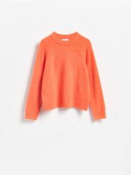 Sweter z domieszką wełny - pomarańczowy. Brązowe swetry nierozpinane damskie Reserved, l, bez wzorów, z dzianiny, bez kołnierzyka, bez ramiączek. Za 109.99 zł.