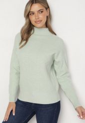 Miętowy Sweter Golf z Ozdobnym Tłoczeniem Zakończony Ściągaczem Melodiea. Zielone swetry nierozpinane damskie Born2be, na zimę, bez wzorów, bez kołnierzyka, bez ramiączek. Za 89.99 zł.