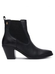 Tommy Hilfiger Botki Leather Western Chelsea Boot FW0FW09582 Czarny. Czarne botki damskie Tommy Hilfiger, bez wzorów, ze skóry, bez obcasa, na słupku, bez zapięcia. Za 749.99 zł.