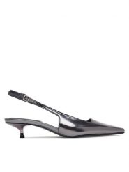 Calvin Klein Czółenka Kitten Heel Pump Sling Mirr Lth HW0HW03275 Srebrny. Szare czółenka damskie Calvin Klein, bez wzorów, ze skóry, bez obcasa, bez zapięcia. Za 569.99 zł.