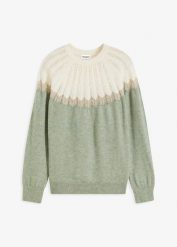 Sweter ażurowy. Niebieskie swetry nierozpinane damskie bonprix, w ażurowe wzory, bez kołnierzyka, bez ramiączek. Za 109.99 zł.
