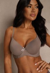 Beżowy Gładki Biustonosz o Klasycznym Fasonie Zdobiony Kokardką Caloris. Brązowe biustonosze Renee, z aplikacjami. Za 19.99 zł.