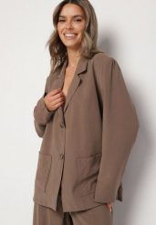 Brązowa Marynarka Oversize Pudełkowa z Kieszeniami z Modalu Mavelisse. Brązowe marynarki i żakiety damskie Born2be, bez wzorów, z jeansu, eleganckie, bez kołnierzyka, bez ramiączek. Za 209.99 zł.