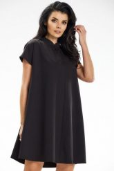 Trapezowa sukienka mini z pękniętym dekoltem czarna. Czarne sukienki damskie Awama, m, bez wzorów, eleganckie, bez kołnierzyka, bez ramiączek, mini, trapezowe. Za 289.00 zł.