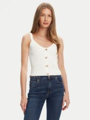 Guess Top W5YR10 Z0130 Biały Regular Fit. Białe topy damskie Guess, xs, z aplikacjami, z syntetyku, bez kołnierzyka, bez ramiączek. Za 219.99 zł.