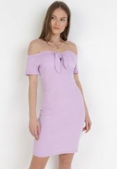 Liliowa Sukienka Bolimei. Fioletowe sukienki damskie Born2be, na lato, s, bez wzorów, z bawełny, bez kołnierzyka, bez ramiączek, mini, dopasowane. Za 64.99 zł.