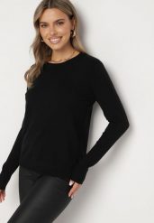 Czarny Casualowy Sweter o Klasycznym Kroju z Wełną i Kaszmirem Dailithra. Czarne swetry nierozpinane damskie Born2be, l, z aplikacjami, z dzianiny, klasyczne, bez kołnierzyka, bez ramiączek. Za 44.99 zł.
