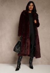 Bordowy Płaszcz Futerko o Jednorzędowym Fasonie Cataris. Czerwone płaszcze damskie Renee, l, bez wzorów, z futra, eleganckie, bez kołnierzyka, bez kaptura. Za 289.99 zł.
