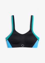 Biustonosz sportowy wyściełany o średnim stopniu podtrzymywania. Czarne bielizna sportowa damska bonprix, xl, bez wzorów. Za 37.99 zł.